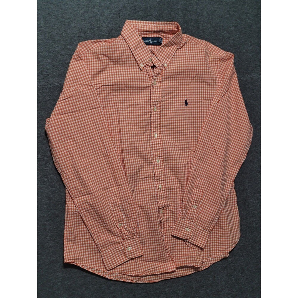 Ralph Lauren size XL button front polo collar shirt longsleeve orange gingham